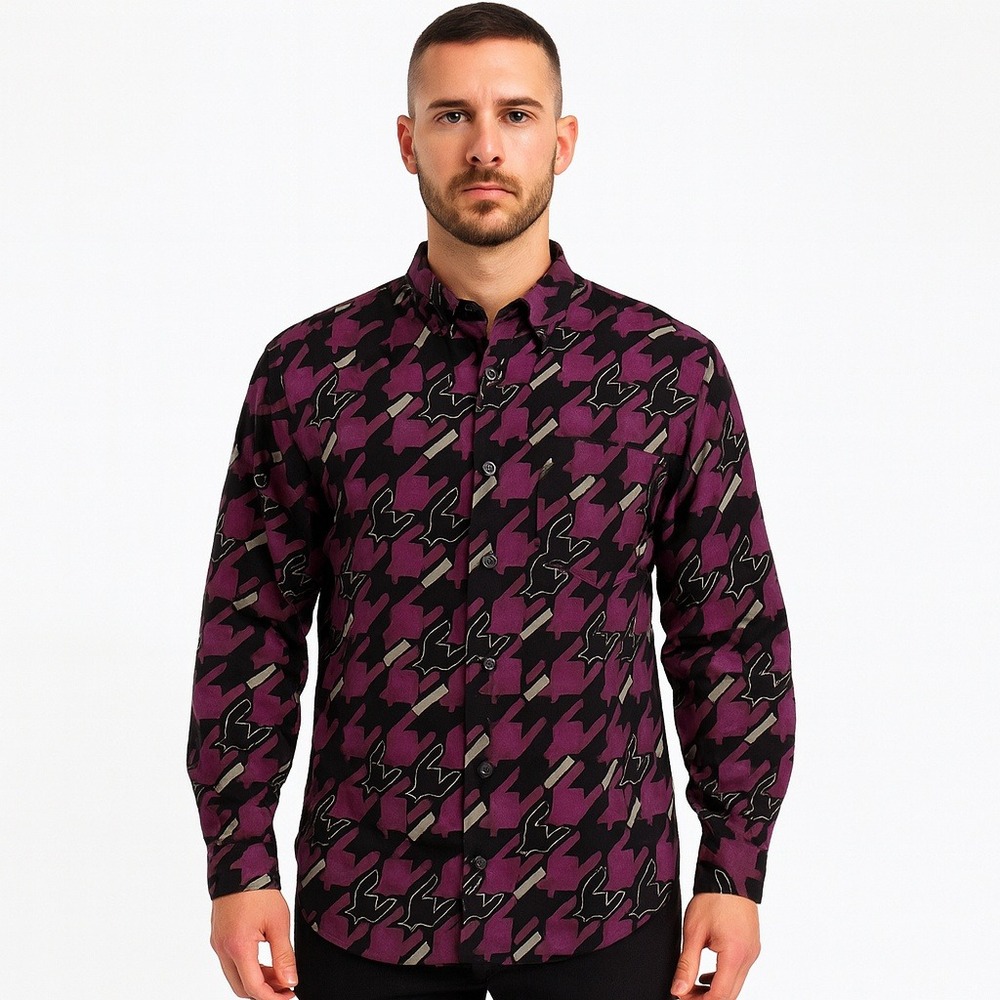 Vintage Kashani New York Men Shirt - Size: 16/41 - 100% Silk Abstract Print